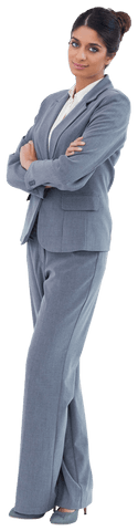 Confident Businesswoman Standing—Full Body, Gray Suit, Transparent Background