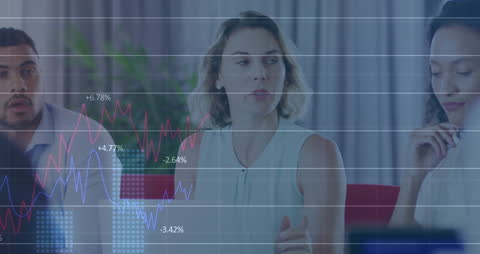 Business Team Analyzing Financial Data Trends in Office