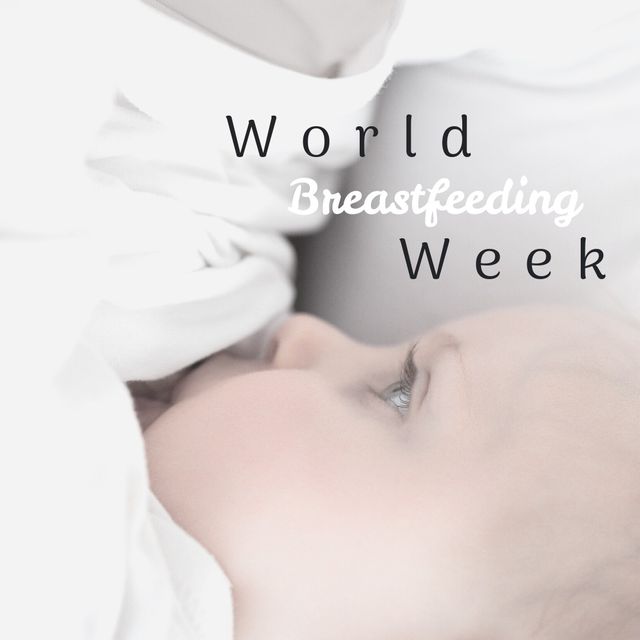 Composition of breastfeeding week text in white and black type over caucasian woman feeding her baby. Breastfeeding week and celebration concept digitally generated image.