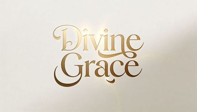 Divine grace gold foil luxury logo mockup gleaming on off-white cardboard with metal sheen