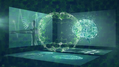 Futuristic Interface Displaying Brain and Scientific Data