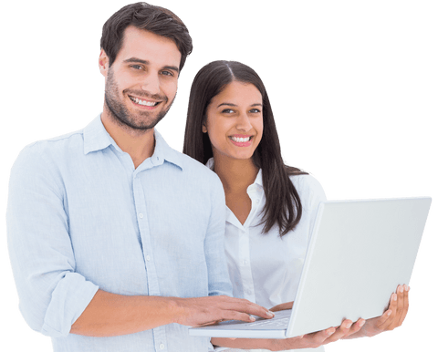 Smiling Young Couple Interacting with Laptop on Transparent Background - Download Free Stock Videos Pikwizard.com
