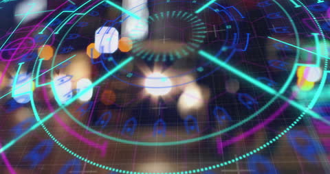 Futuristic Digital HUD Interface with Blurred City Lights