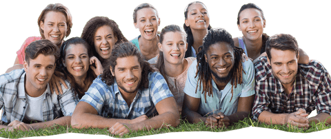 Diverse Group of Friends Laughing on Sunny Day Transparent