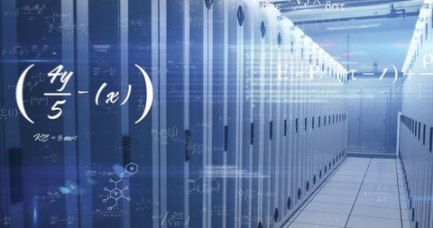 Digital Math Overlay on High-Tech Server Room - Download Free Stock Images Pikwizard.com