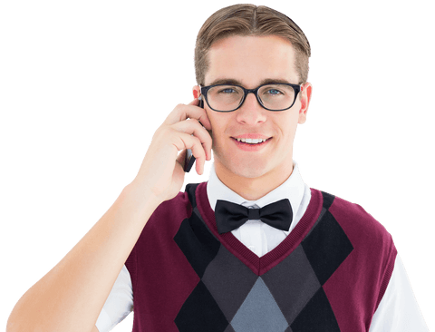transparent geeky hipster talking on mobile phone with bow tie - Download Free Stock Videos Pikwizard.com
