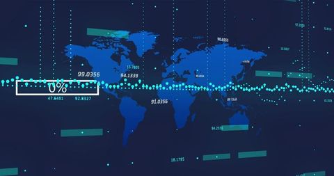 Digital World Map Interface with Data Analytics Overlay