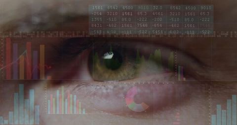 Close-Up Eye Overlaid with Data Visualizations Symbolizing Analytics