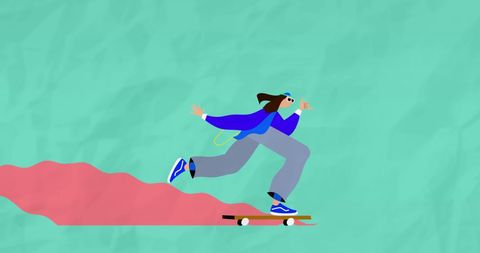 Stylish Boy Skateboarding on Vibrant Green Background - Download Free Stock Images Pikwizard.com