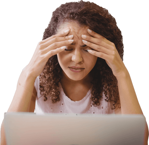 Transparent Image of Woman Experiencing Stress at Laptop