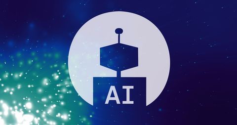 Artificial intelligence robot emblem on futuristic digital background