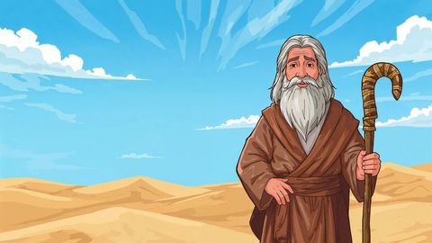 Bearded Sage Holding Staff in Vast Desert Landscape