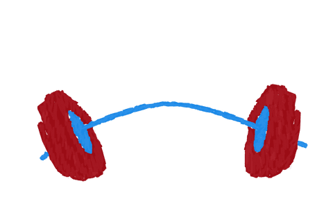 Digital illustration of red and blue dumbbell on transparent background