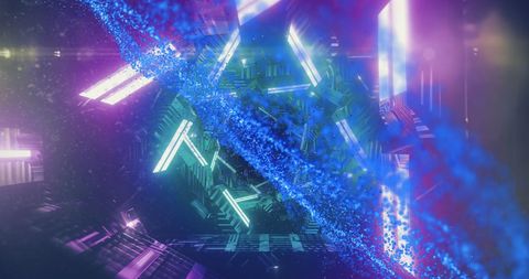 abstract holographic geometry with rotating triangles and blue particles - Download Free Stock Images Pikwizard.com