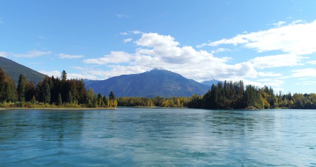 Scenic mountain and river at countryside. Beautiful sky and cloud in the background 4k