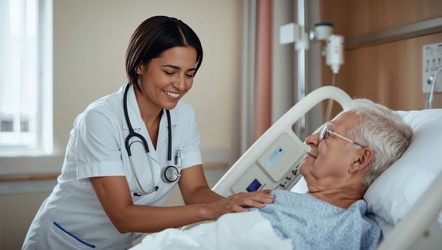 Nurse Providing Care to Elderly Patient in Hospital Ward