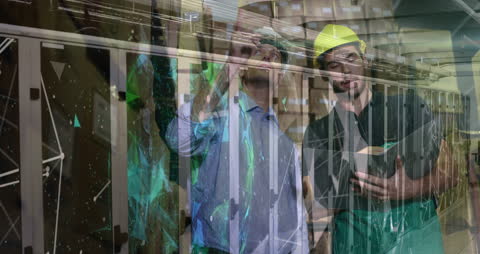 Warehouse Management Team with Digital Interface Animation