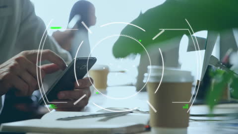 Futuristic Smartphone Usage with Digital Interface Overlay