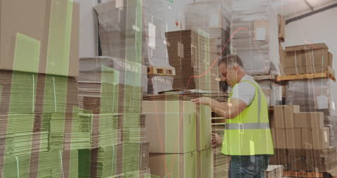 Warehouse Worker Stacking Boxes with Technology Overlay