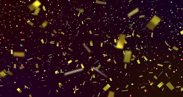 Vibrant Gold and Colorful Confetti Falling Against Dark Background - Download Free Stock Images Pikwizard.com