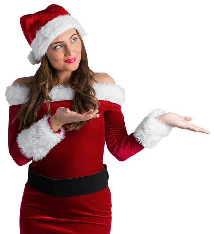 Transparent Woman in Santa Costume Presenting