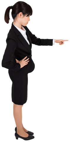 Asian Businesswoman in Formal Attire Pointing on Transparent Background