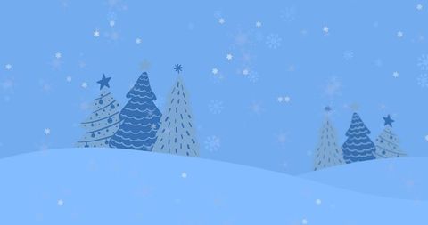 Stylized evergreen winter scene with snowflakes