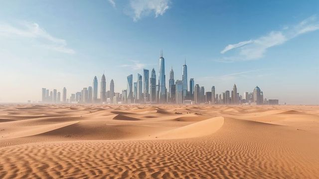 Futuristic Skyscrapers Looming Over Desert Landscape
