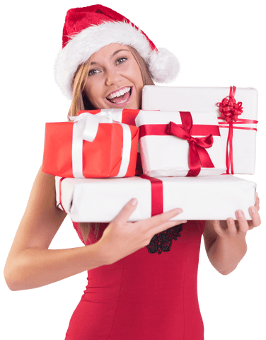 Festive Blonde Holding Gifts in Transparent Background Celebration