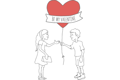 Romantic valentine couple with heart balloon on transparent background