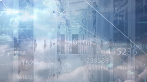 Futuristic Data Center with Digital Cloud Network Connections