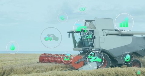 Automated Harvesting Futurescape with Digital Icons Overlay - Download Free Stock Images Pikwizard.com