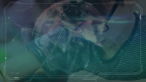 Child Immersed in Digital Learning with Data Overlay