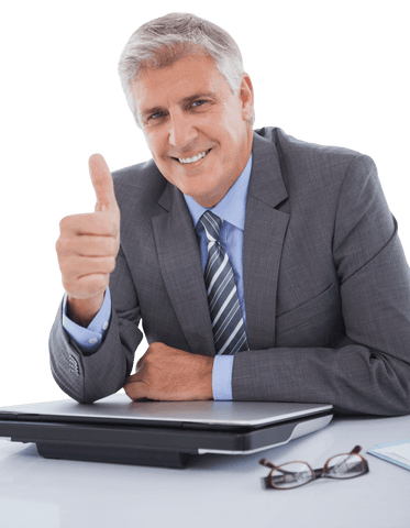 Senior businessman giving thumbs up, positive transparent gesture