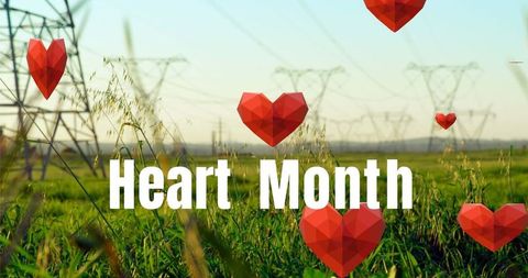 Heart Month Celebration with Red Hearts and Landscape - Download Free Stock Images Pikwizard.com