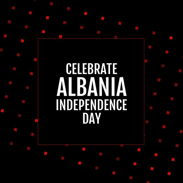 This design features a celebration of Albania Independence Day with bold text and a pattern of red squares on a black background. Ideal for creating social media posts, event invitations, posters, and promotional materials to honor this national holiday and show Albanian pride.