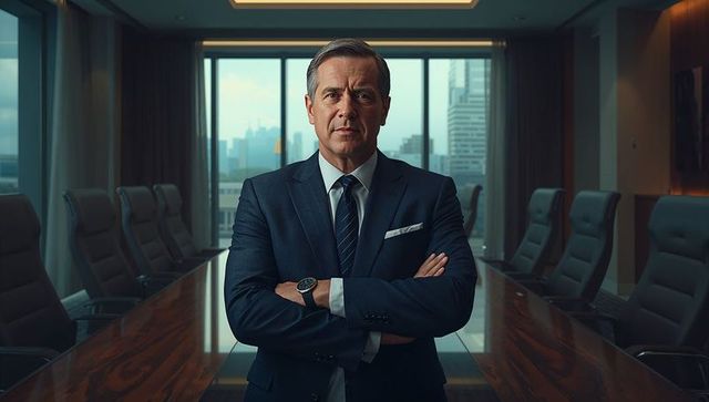 Confident executive standing in modern boardroom