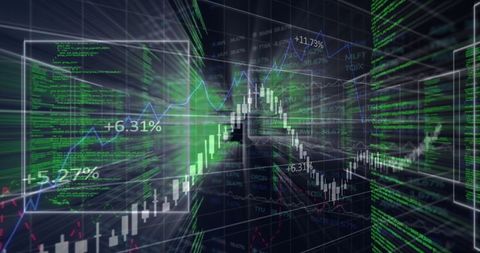 Futuristic Digital Financial Data Visualization with Charts and Technology