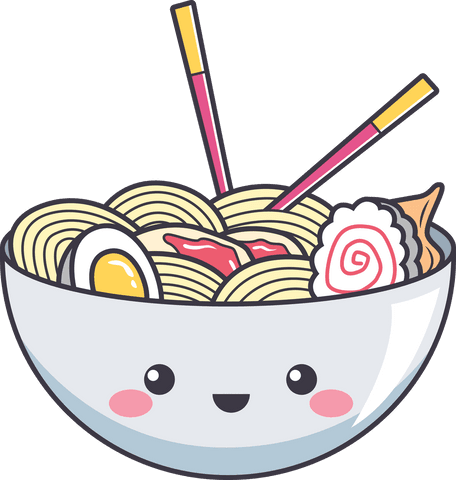 Cute ramen bowl with chopsticks icon on transparent background