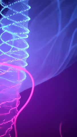 Coalescing Turquoise Helix Rotating with Neon Pink Ribbon Futuristic Vertical Motion Loop