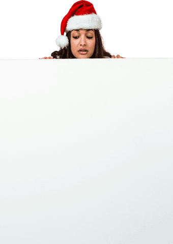 festive woman in santa hat with blank white board transparent background - Download Free Stock Videos Pikwizard.com