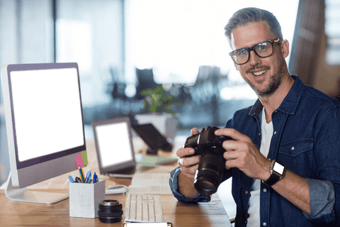 transparent background smiling man holding camera desk office - Download Free Stock Videos Pikwizard.com