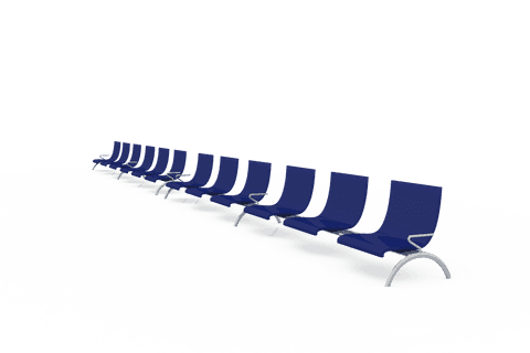 Row of blue chairs isolated on transparent background