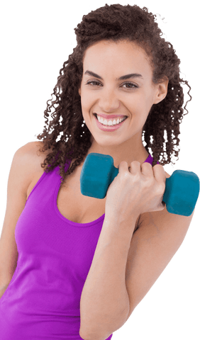Healthy Woman with Curly Hair Lifting Blue Dumbbell Transparent - Download Free Stock Videos Pikwizard.com