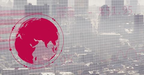 Digital Globe with Financial Data Overlay on Cityscape - Download Free Stock Images Pikwizard.com