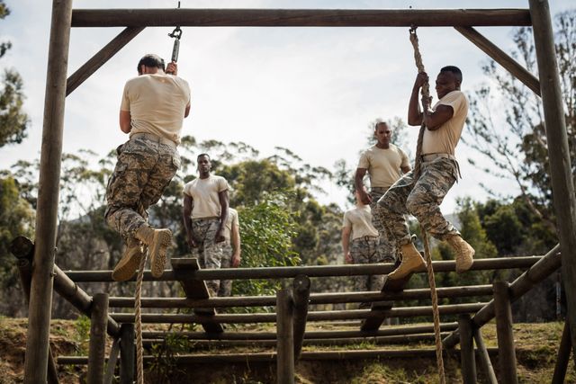 Military Soldiers Training Rope Climbing at Boot Camp - Download Free Stock Photos Pikwizard.com