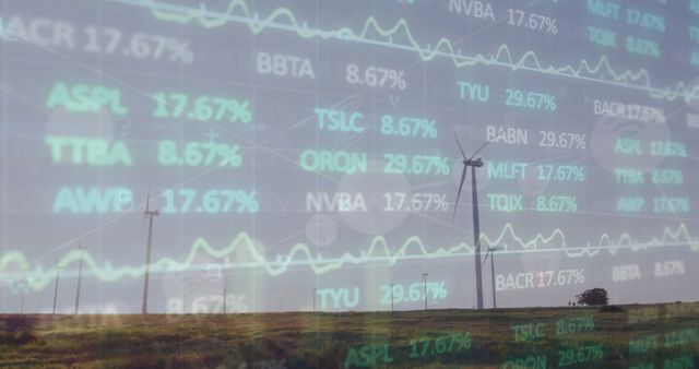 Stock Market Data Overlay with Wind Turbines in Background Eco Stock Concept - Download Free Stock Images Pikwizard.com