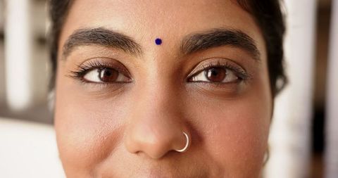 Close-Up of Woman with Bindi and Nose Ring Expressing Confidence