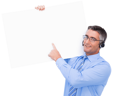 businessman with headset holding transparent blank board - Download Free Stock Videos Pikwizard.com