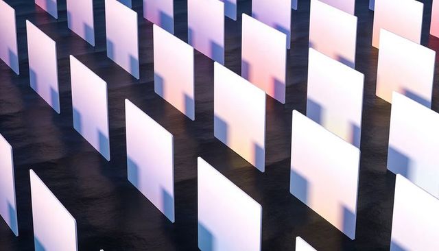 Minimalist Panels Creating Pastel Gradient Grid on Reflective Floor